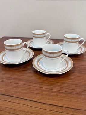 Alpine Cuisine Germany Fine Porcelain Espresso Cups & Saucers Set of 4 Gold